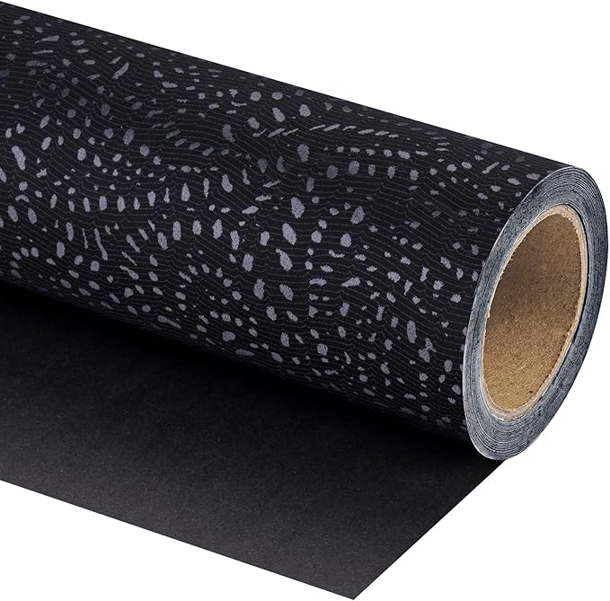 Black Wrapping Paper Roll - Mini Roll - 17 Inch x 16.5 Feet - Black with Silver Design Perfect for Christmas, Birthday, Holiday, Wedding, Baby Shower