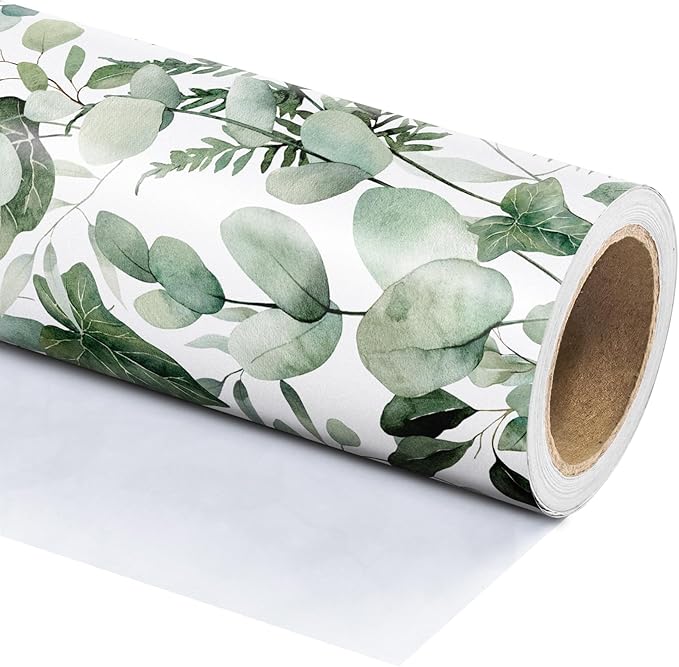 Eucalyptus Leaves Wrapping Paper Roll - Mini Roll - 17 Inch x 9.8 Feet - Greenery Wrapping Paper Perfect for Birthday, Wedding, Bridal Shower
