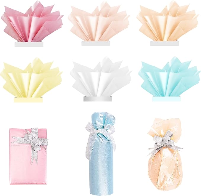 60 Sheets Tissue Paper, 6 Metallic Colors Tissue Paper for Gift Bags and Wrapping, Glitter Wrapping Tissue Paper Bulk, Gift Wraps for Holiday, Birthday, Party Decor, Weddings, Baby Shower