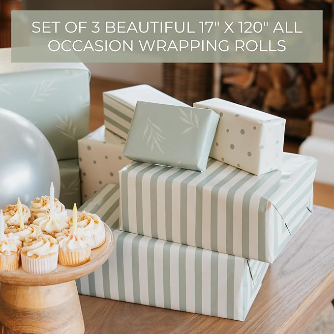 Beautiful Gift Wrapping Paper Rolls for All Occasions - Set of 3 Quality Rolls For Wedding, Birthday, Baby Shower & Christmas - Add a Touch of Magic to Every Gift You Wrap - 17 x 120 in