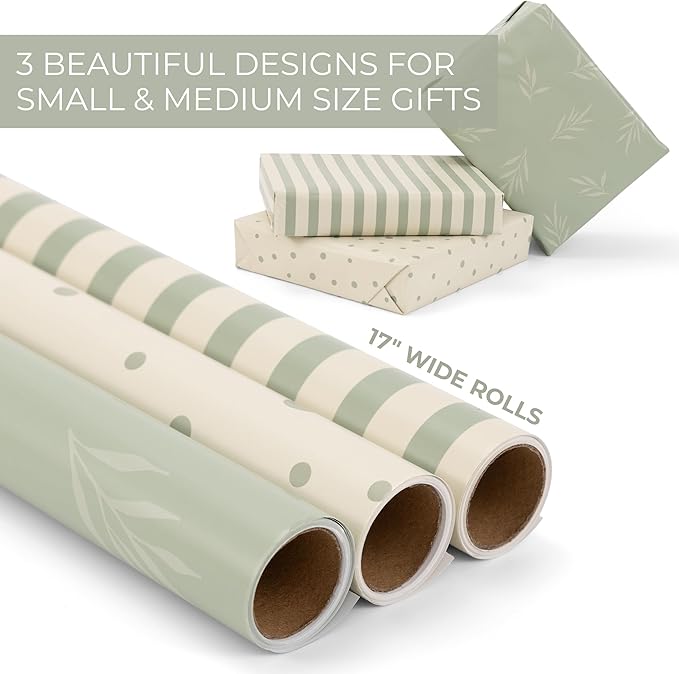 Beautiful Gift Wrapping Paper Rolls for All Occasions - Set of 3 Quality Rolls For Wedding, Birthday, Baby Shower & Christmas - Add a Touch of Magic to Every Gift You Wrap - 17 x 120 in
