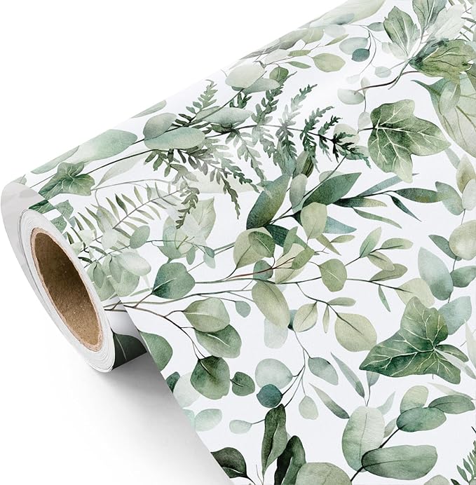 Eucalyptus Leaves Wrapping Paper Roll - Mini Roll - 17 Inch x 9.8 Feet - Greenery Wrapping Paper Perfect for Birthday, Wedding, Bridal Shower