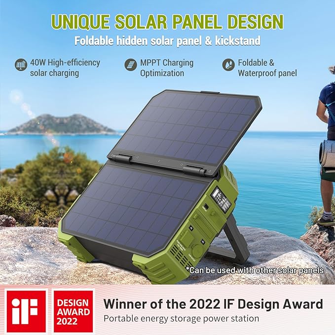 Built-in Solar Panel| 614WH/192,000mAh LiFePO4 Battery