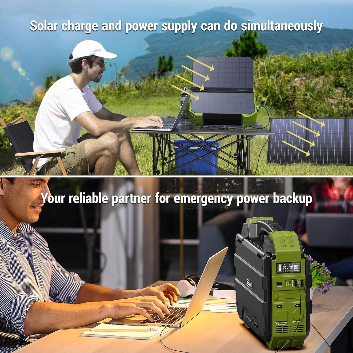Built-in Solar Panel| 614WH/192,000mAh LiFePO4 Battery